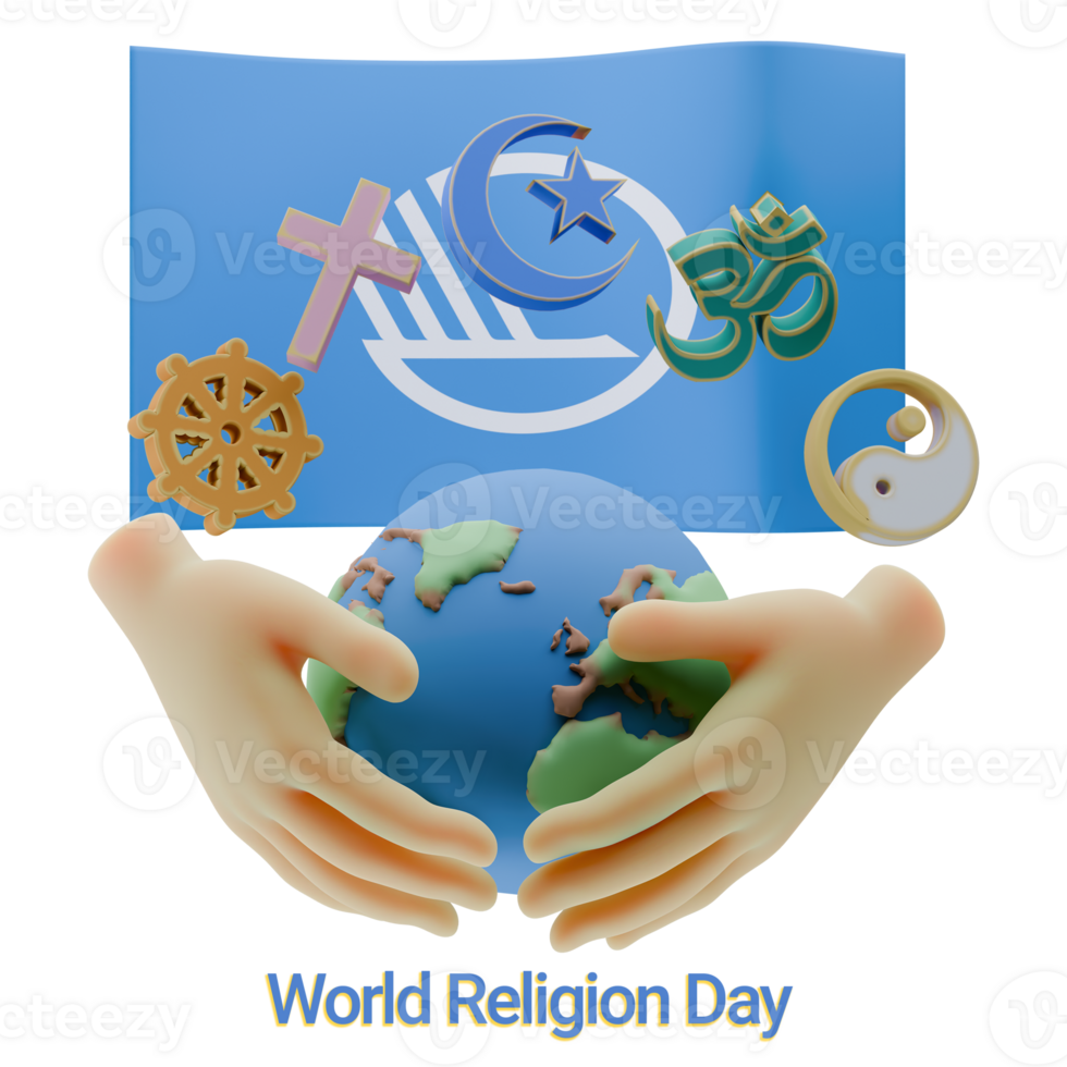 Sparkling 3D renders of World Religion Day with Nordic Council Flags png