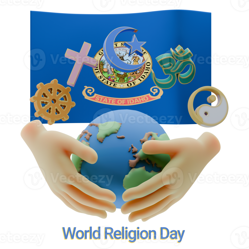 Exquisite 3D renders of World Religion Day with Idaho Flags png