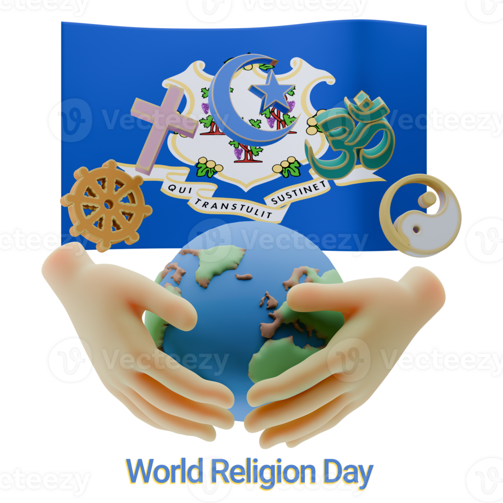 Exclusive 3D renders of World Religion Day with Connecticut Flags png