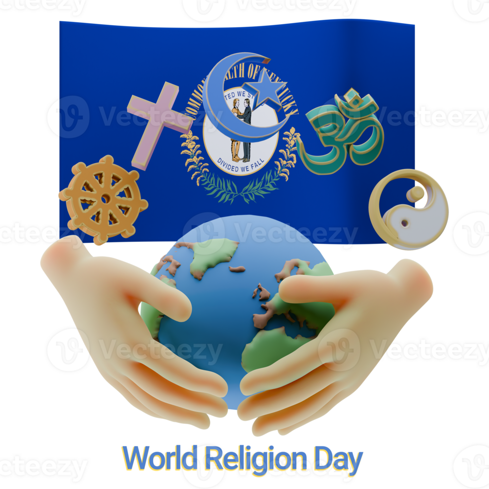 Elegant 3D renders of World Religion Day with Kentucky Flags png