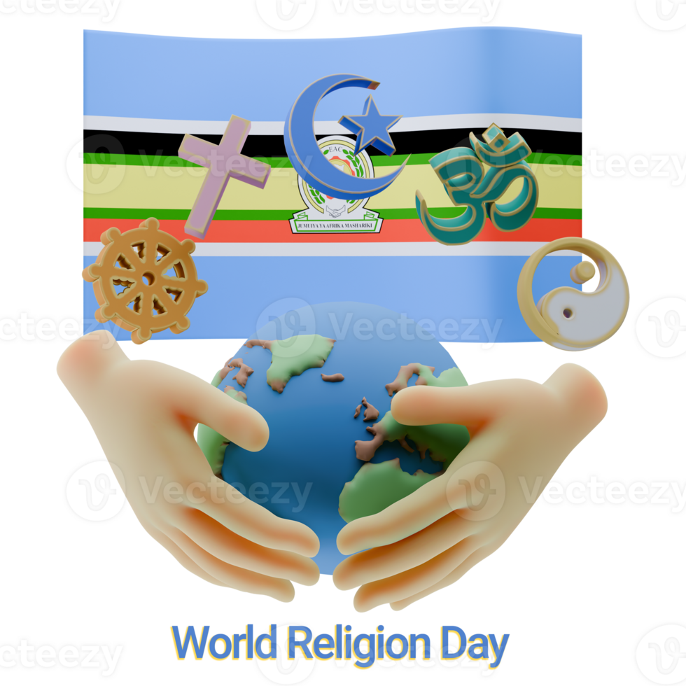 Polished 3D renders of World Religion Day with East African Community Flags png