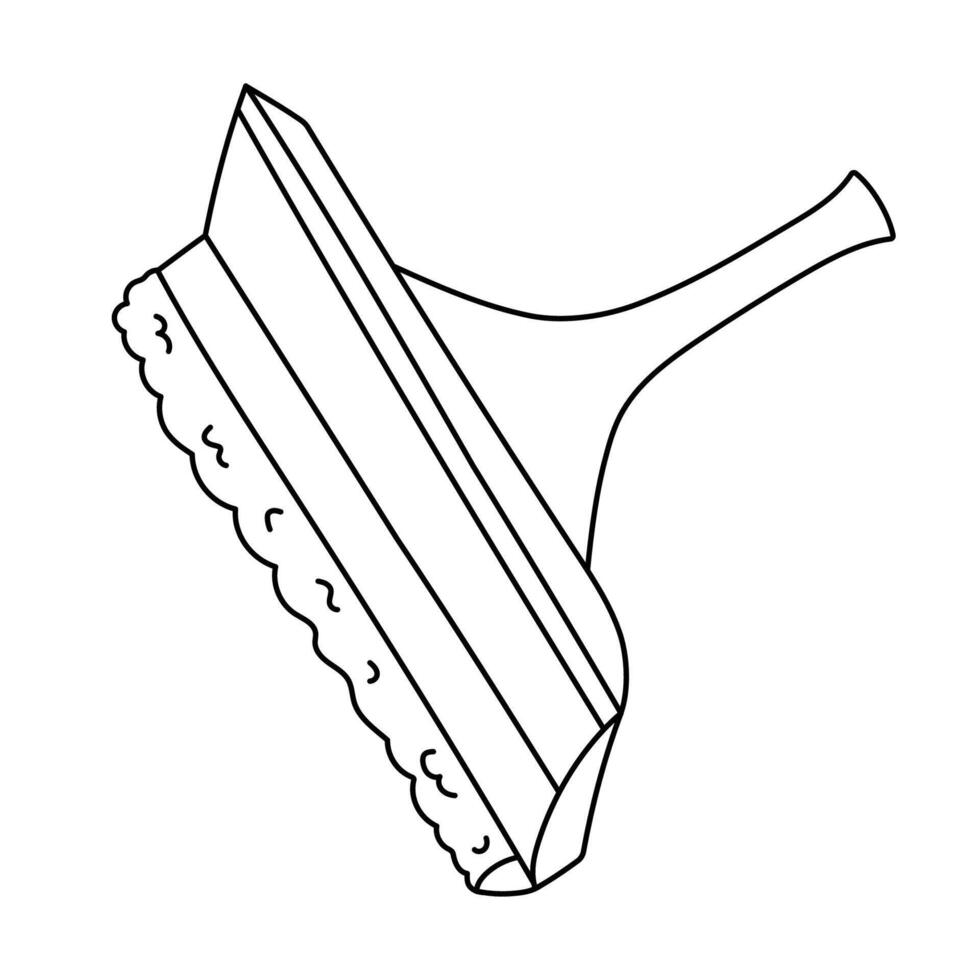 Cute scribble squeegee mop to wash window, mirror, ceiling, walls. Hand drawn squeegee scraper for cleansing glass material. Funny line doodle of device to tidy up apartment isolated on white. vector