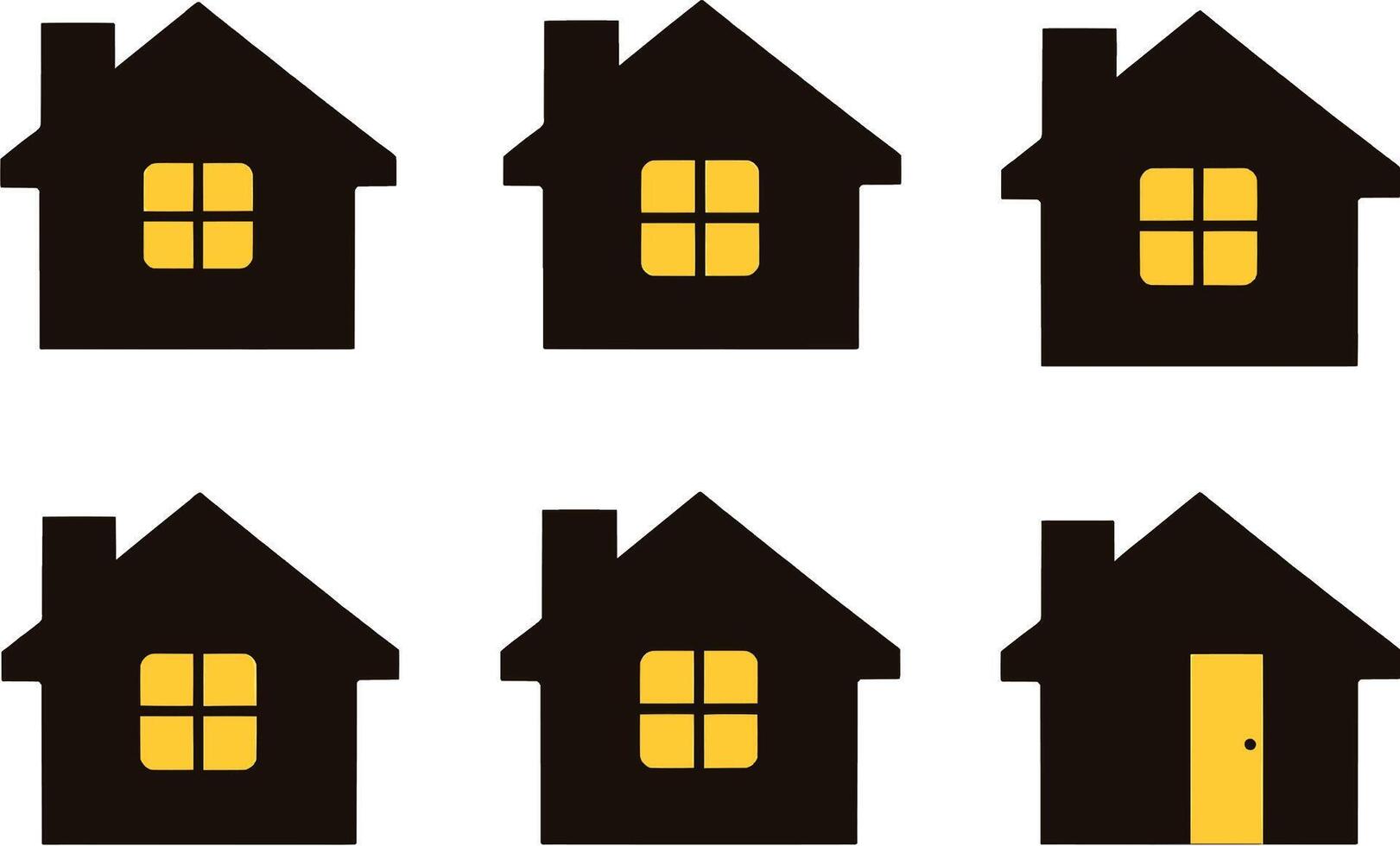 a house with a black roof and yellow windows icon logo set vector