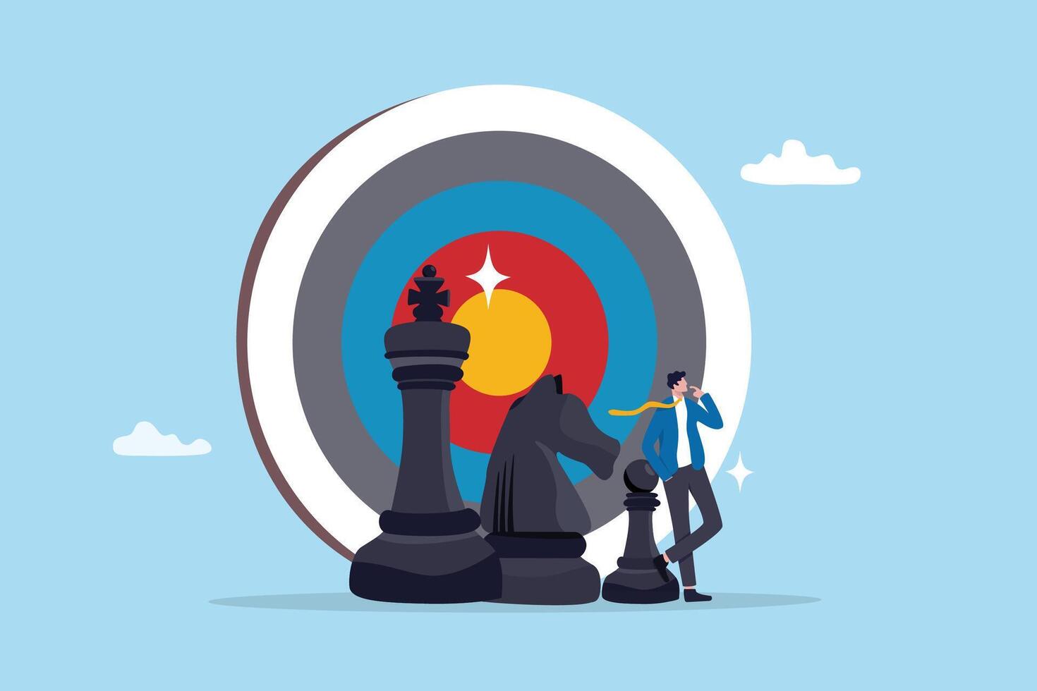 Leadership strategy to success, planning or tactic to reach business goal, challenge, analysis or opportunity to achieve target concept, businessman think with king, knight chess piece for next move. vector