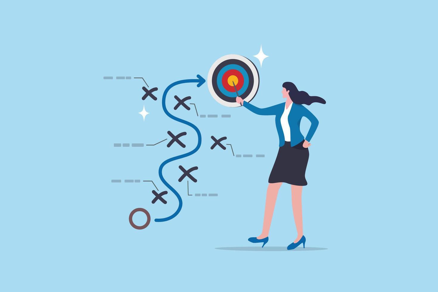Strategy planning, method or tactic to win business reach goal, solution to avoid obstacle, path to success or discover solution to succeed concept, businesswoman present strategic plan to success. vector