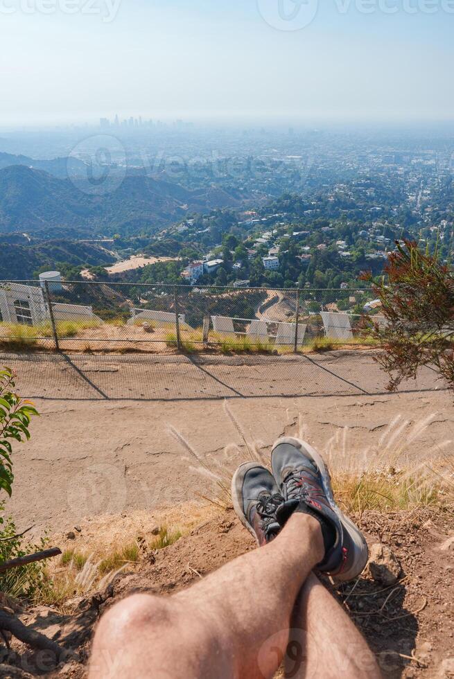 View of Los Angeles with Hollywood Sign and Downtown Skyline photo