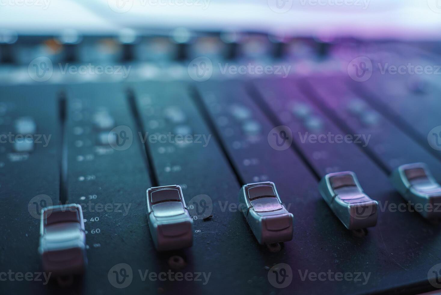 Close Up of Audio Mixing Console with Faders in Los Angeles Studio photo