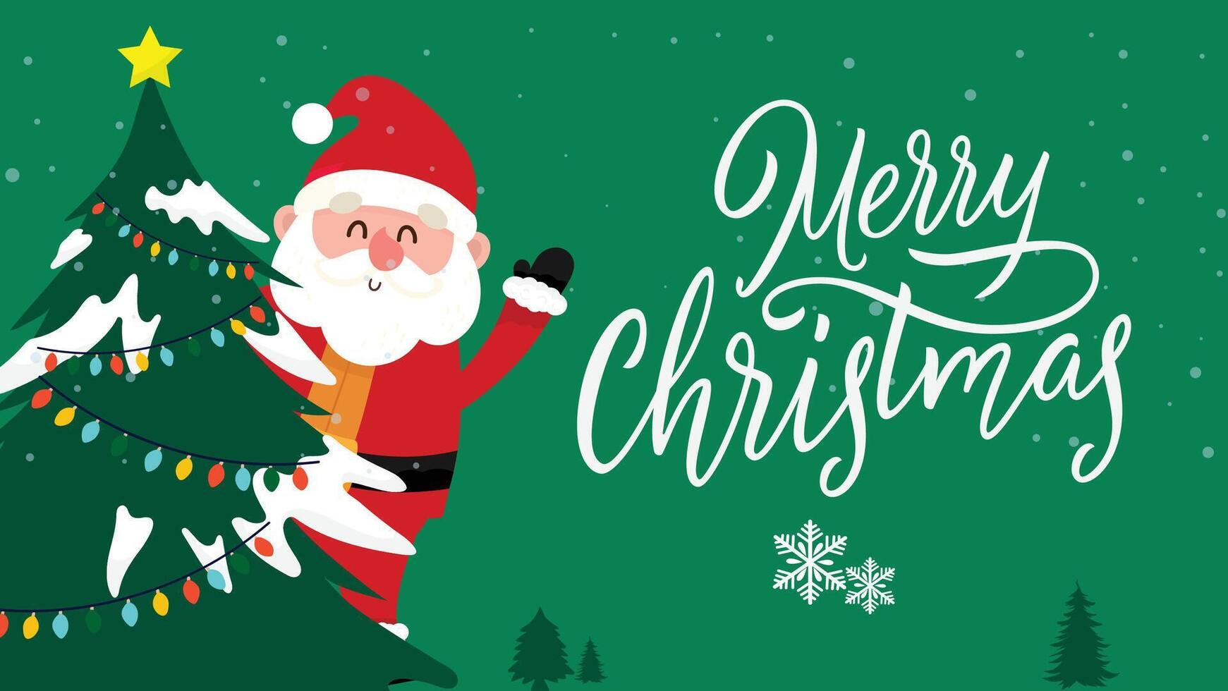 Merry Christmas Greeting Card Posters, Xmas invitation template on green background. Christmas Elements vector