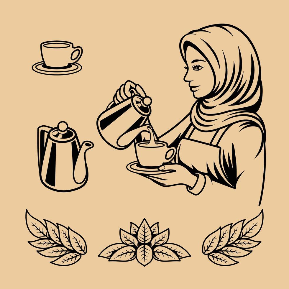 Line art illustration of a barteender girl vector
