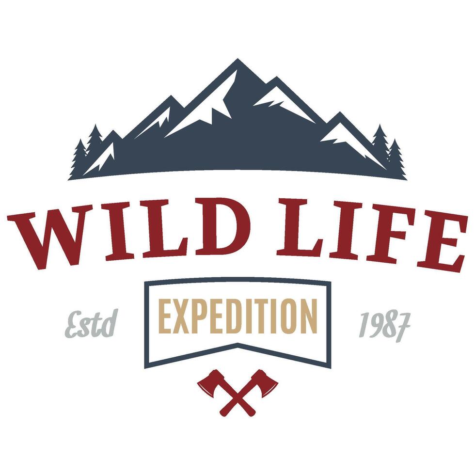 Mountain peak summit logo design. Outdoor hiking adventure icon set. Alpine wilderness travel symbol. vector
