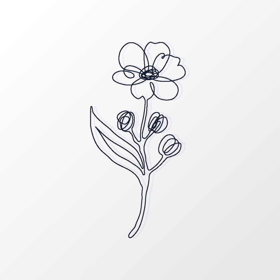 One Continuous Line of a Simple Cherry Flower with Leaves. Hand drawn spring herbs and plants. Abstract floral sketch in one continuous line drawing. Perfect as a logo, tattoo, greeting cards, website vector