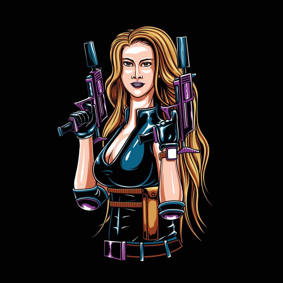 girl holding a gun illustration vector