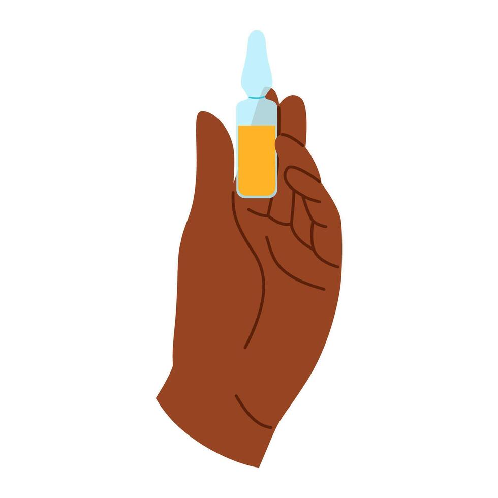 African american hand holding an injection ampoule with liquid for beauty procedures vector