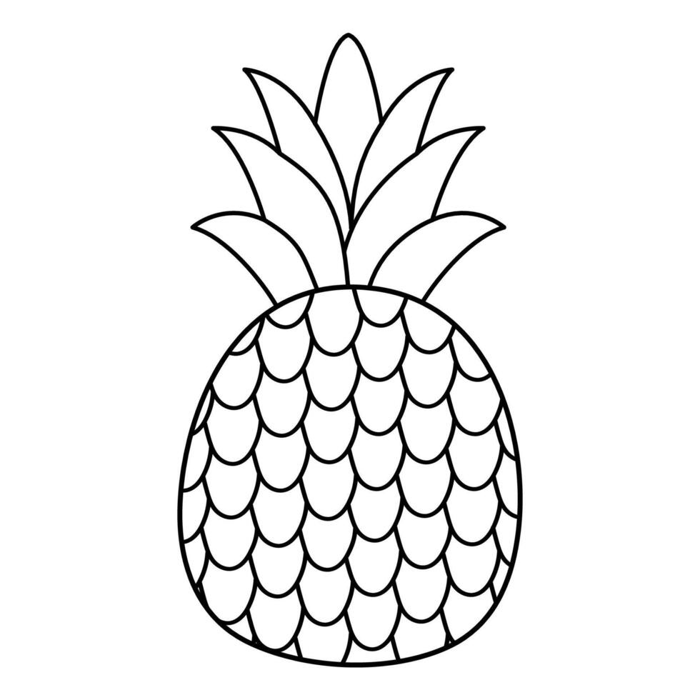 Doodle pineapple line icon. Simple drawing of whole pineapple. Outline clipart fruit vector