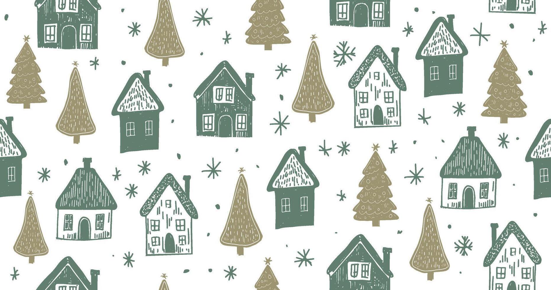 Christmas houses with tree pattern on white vector