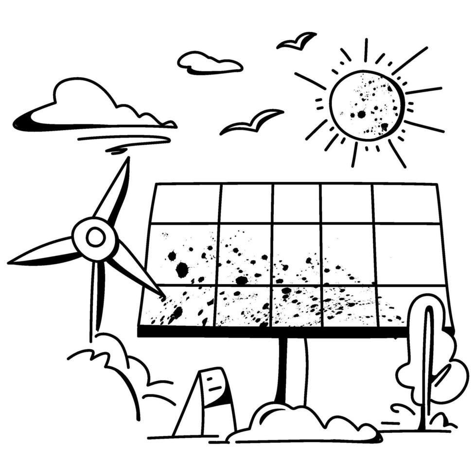 Modern flat design depicting solar panel installation on a rooftop, ideal for clean energy vector