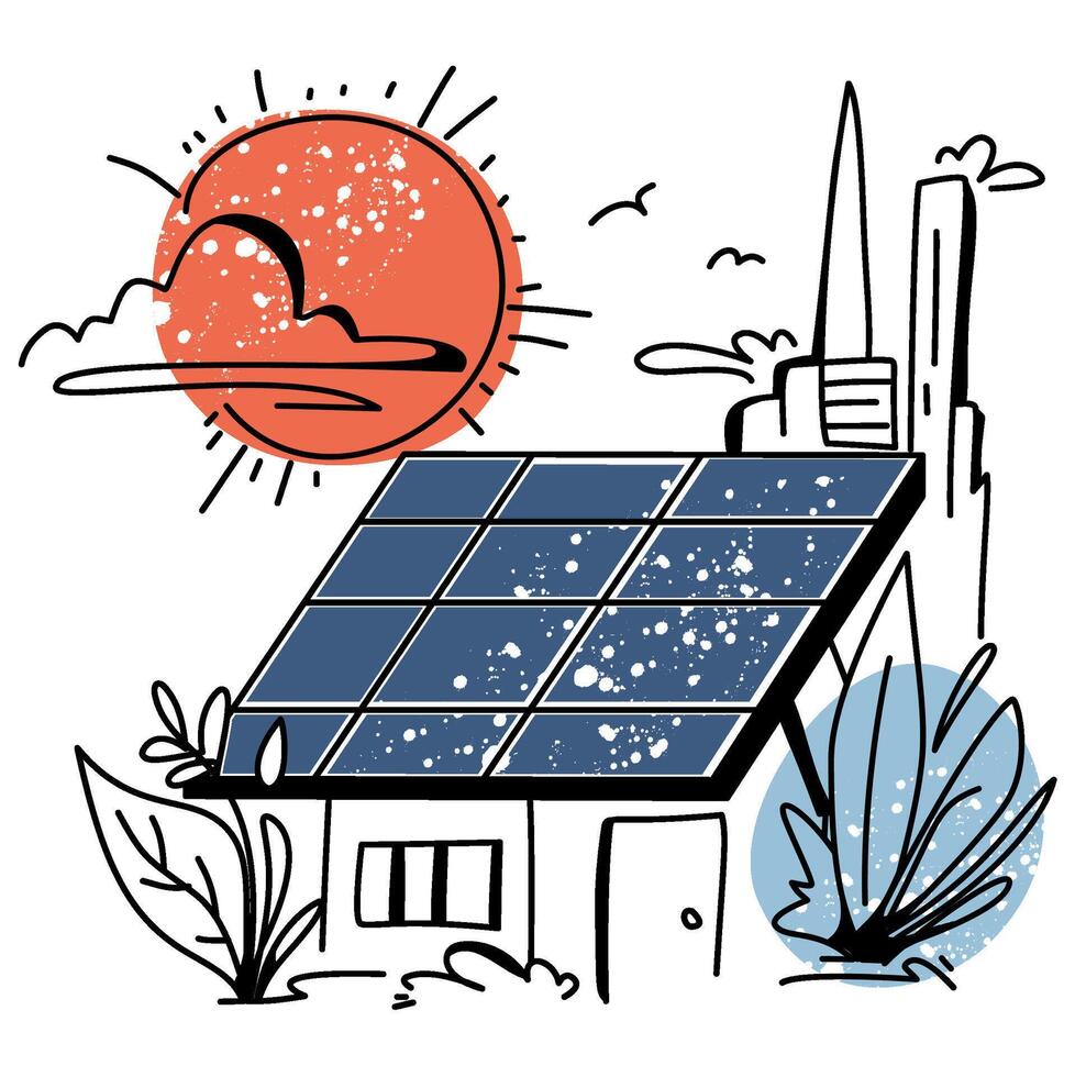 Minimalist flat design of a Solar Panel Installation scene, great for infographics, blogs, and presentations on green energy vector