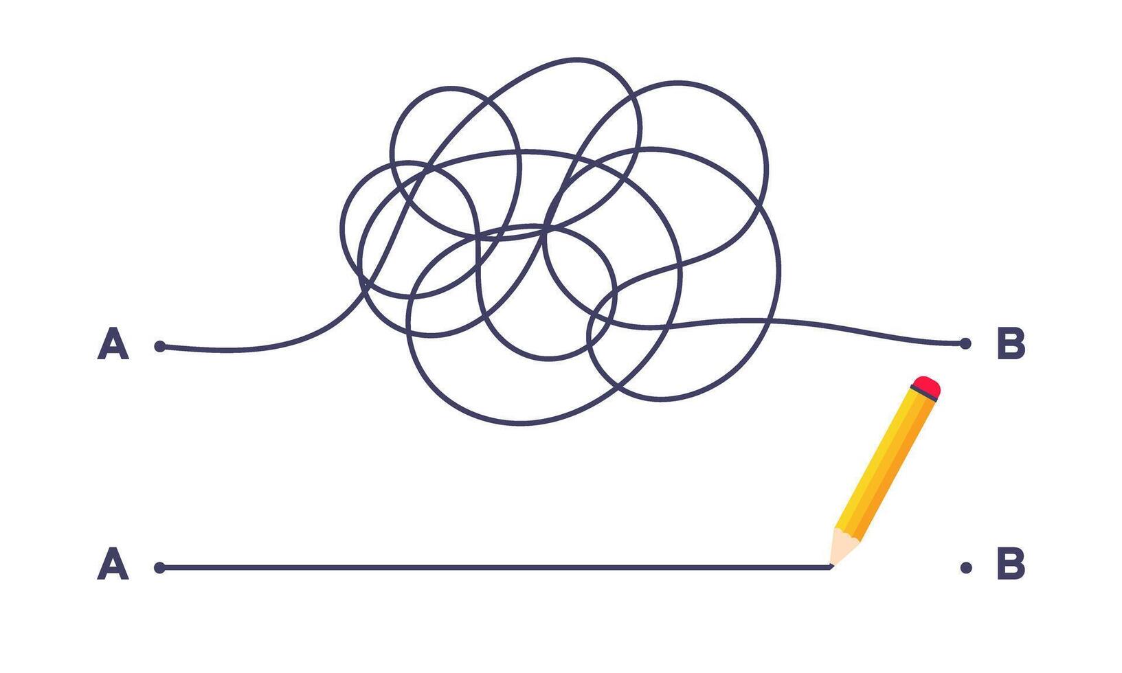 Complex and easy simple way from point A to B illustration. vector