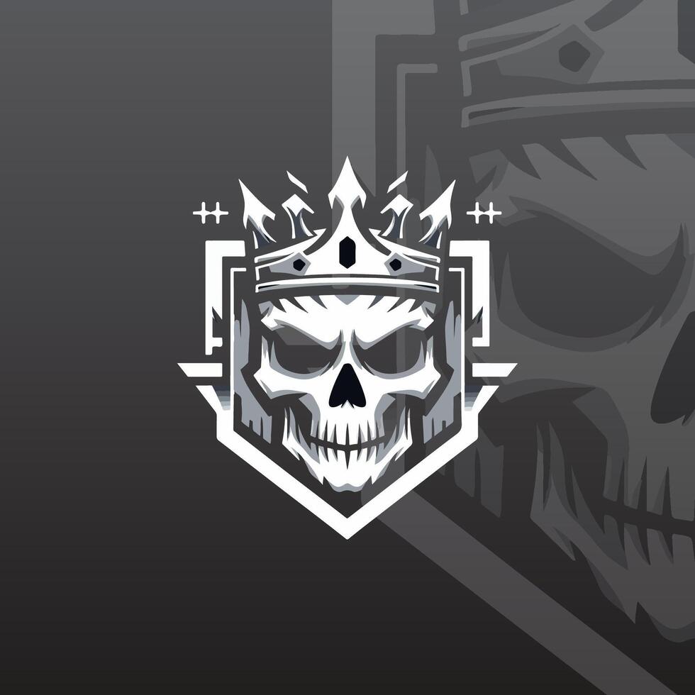 flat e-sport logo featuring a minimalist skull wearing a crown vector