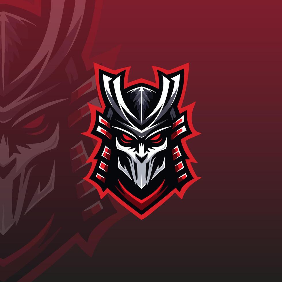 flat e-sport logo featuring a stylized samurai mask with sharp features vector
