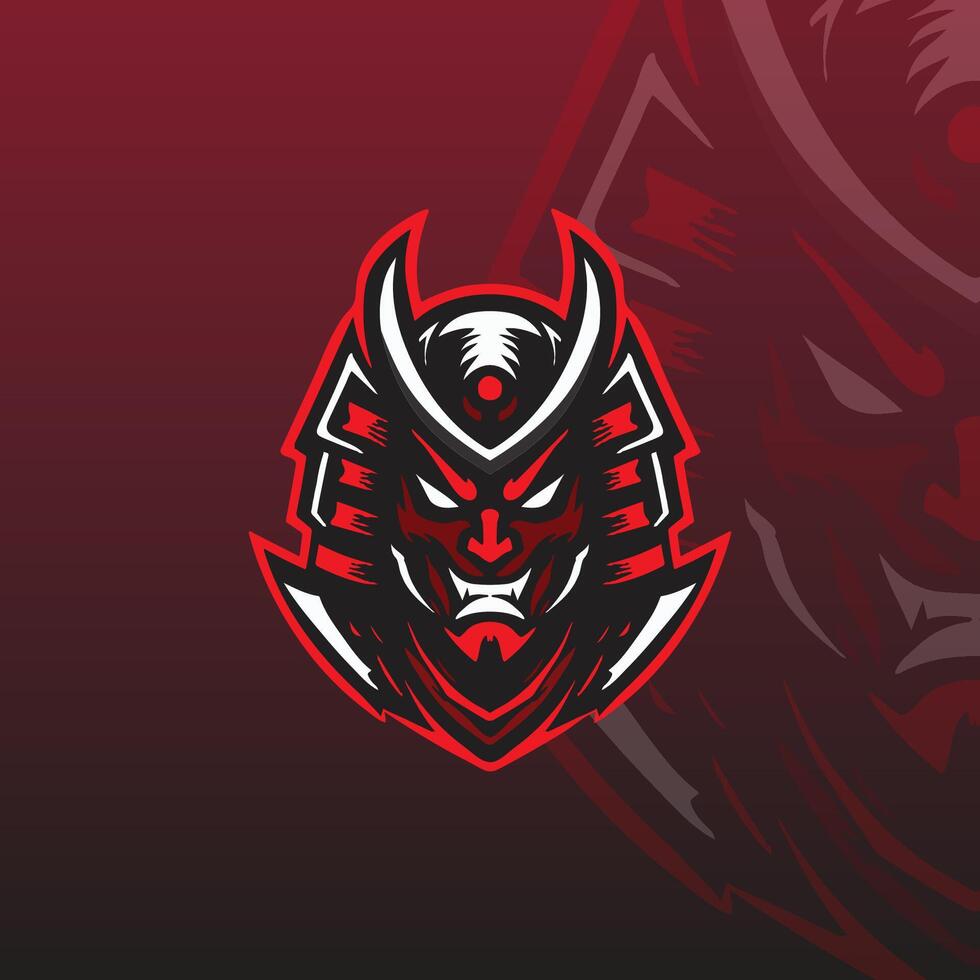flat e-sport logo featuring a stylized samurai mask with sharp features vector