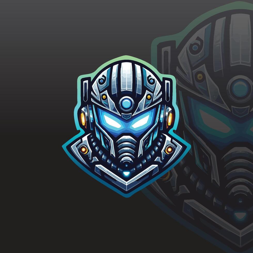 e-sport logo with a futuristic robotic helmet and glowing eyes vector