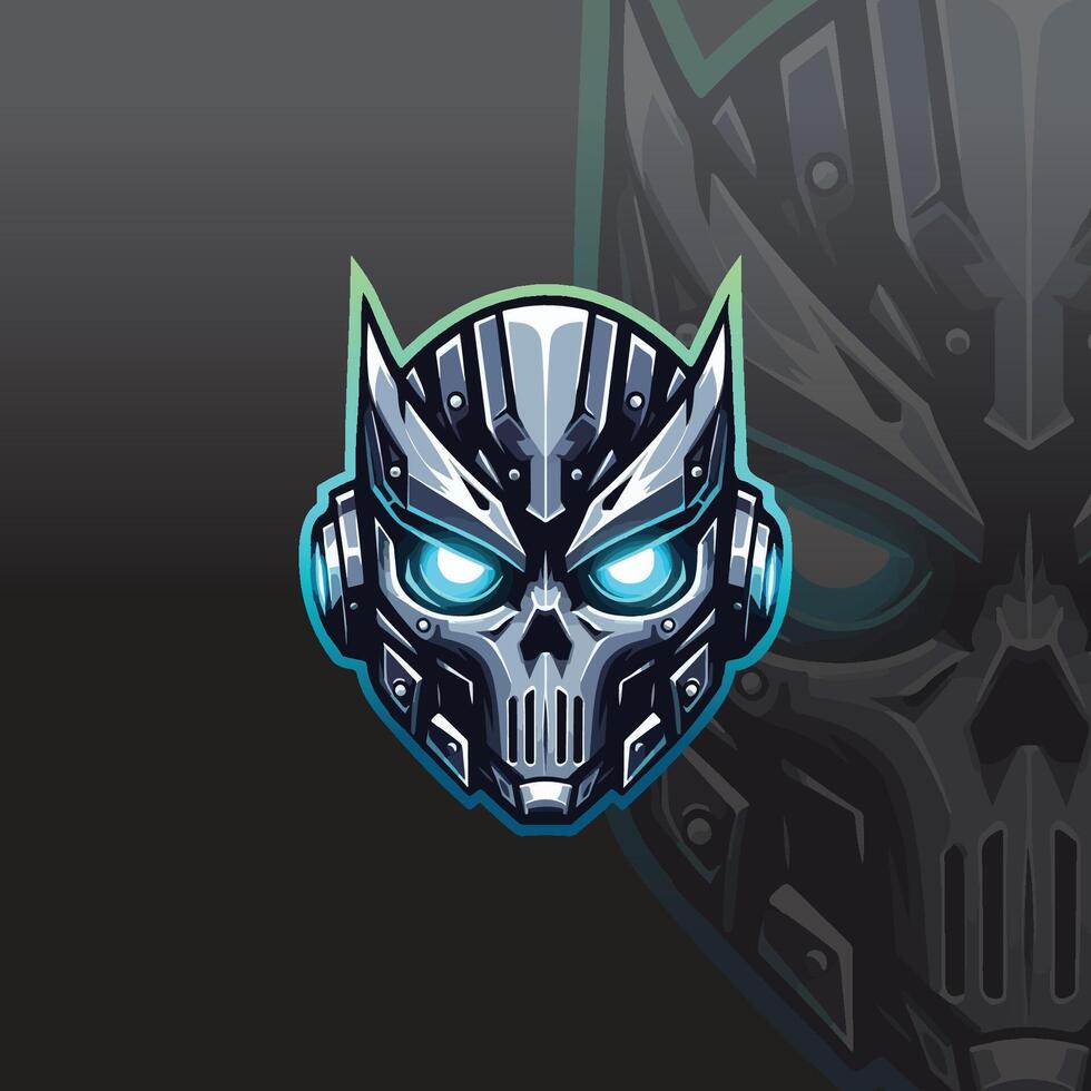e-sport logo with a futuristic robotic helmet and glowing eyes vector