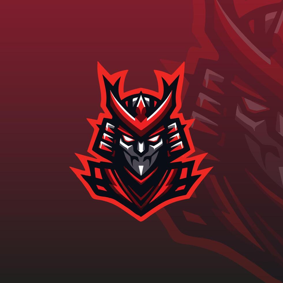 flat e-sport logo featuring a stylized samurai mask with sharp features vector