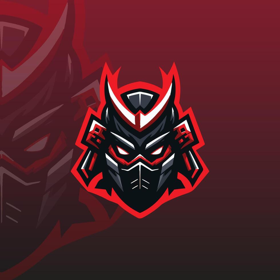 flat e-sport logo featuring a stylized samurai mask with sharp features vector