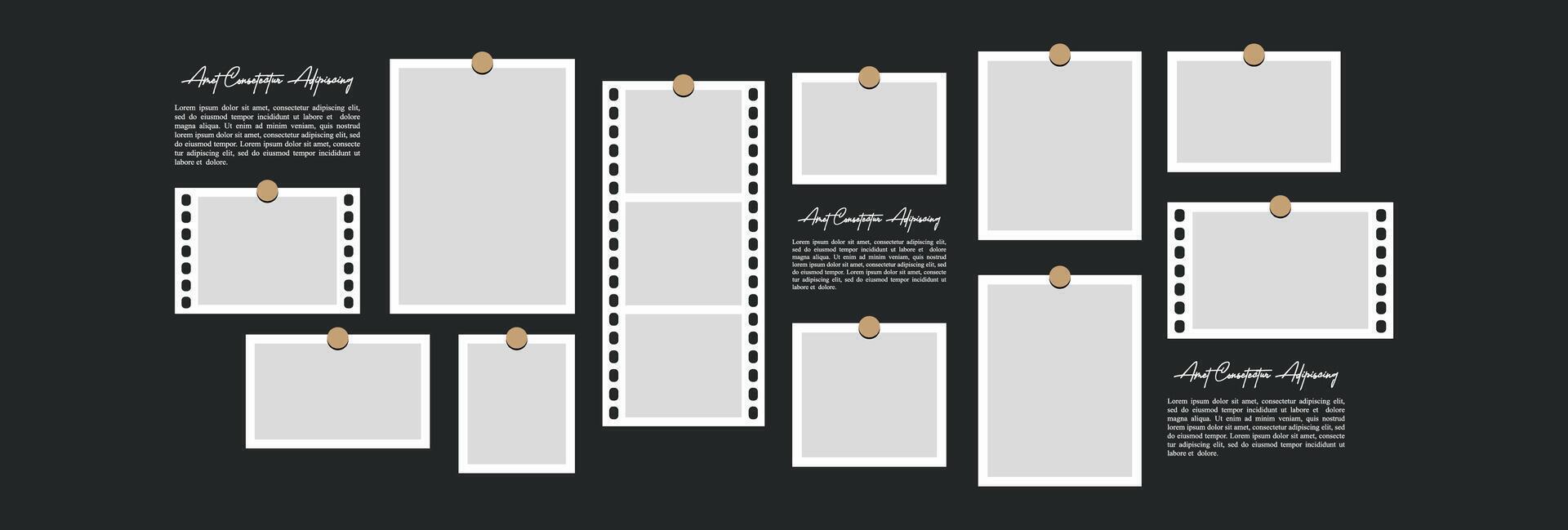 Picture collage and digital photo wall template vector