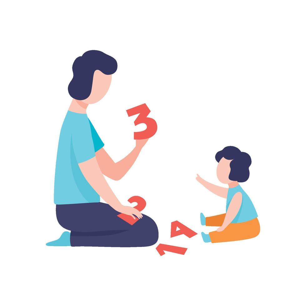 Father Teaching Son to Count, Father Having Good Time with His Kid Illustration vector