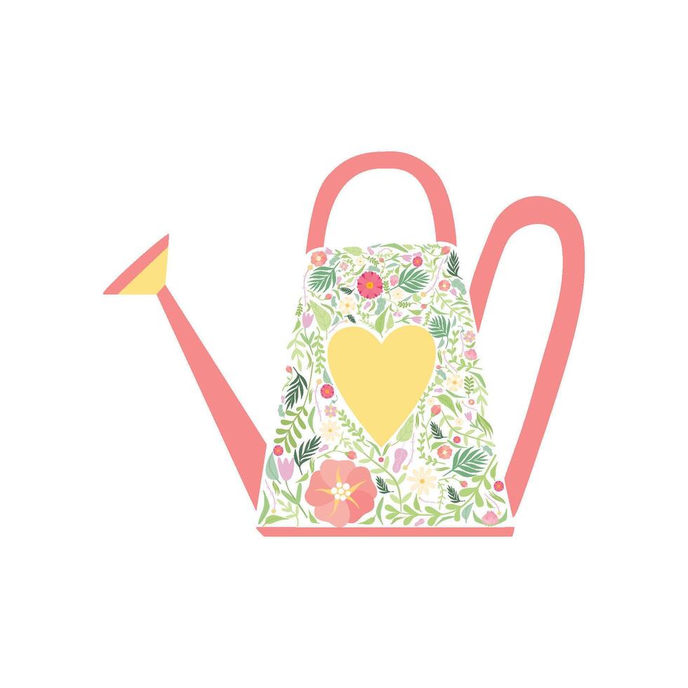 Watering Can Decorated with Floral Seamless Pattern Illustration vector
