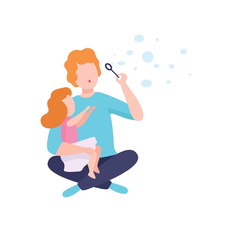 Father With Daughter Blowing Soap Bubbles, Father Having Good Time with His Kid Illustration vector