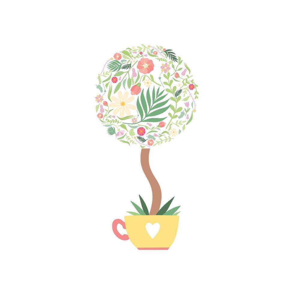 Flowering Bonsai, Crown of Tree Made of Floral Seamless Pattern Illustration vector
