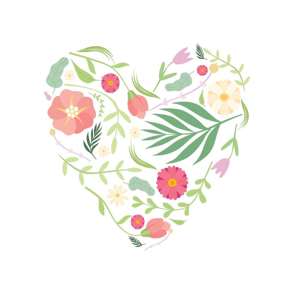 Beautiful Heart with Floral Seamless Pattern Illustration vector