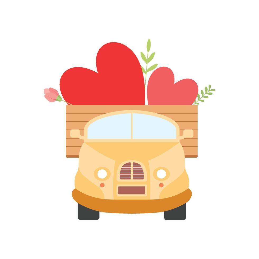 Cute ul Truck with Hearts, Front View Illustration vector