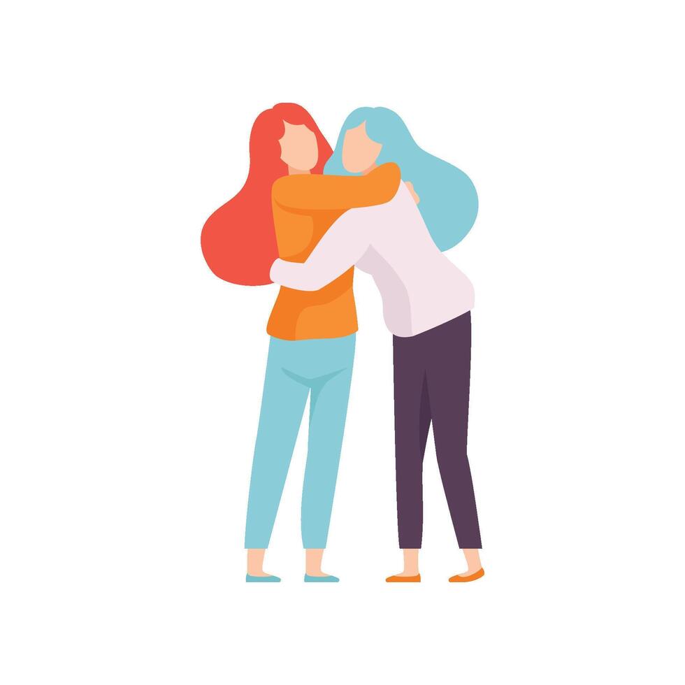Two Women Embracing Each Other, Happy Meeting, People Celebrating Event, Best Friends, Friendship Concept Illustration vector