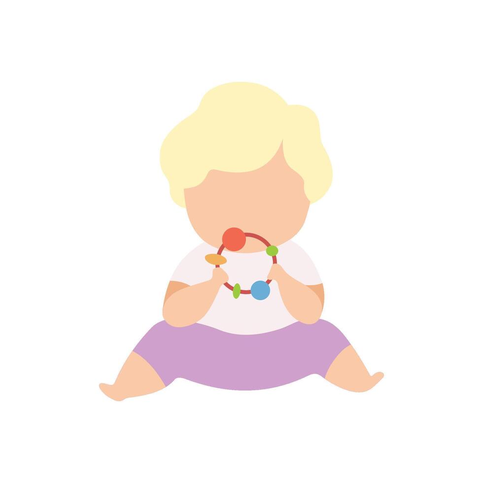 Adorable Little Kid Sitting on Floor Playing with Baby Rattle Illustration vector