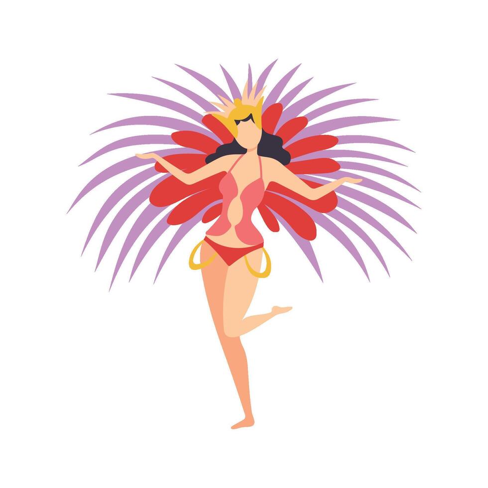 Beautiful Girl Wearing Bright Festival Costume, Brazilian Carnival Samba Dancers, Masquerade Ball, Carnival Party Design Element Illustration vector