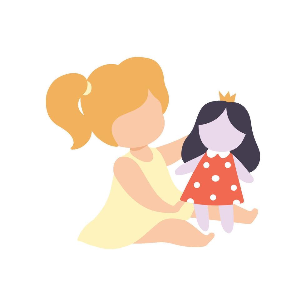 Cute Little Girl Playing with Her Doll Illustration vector