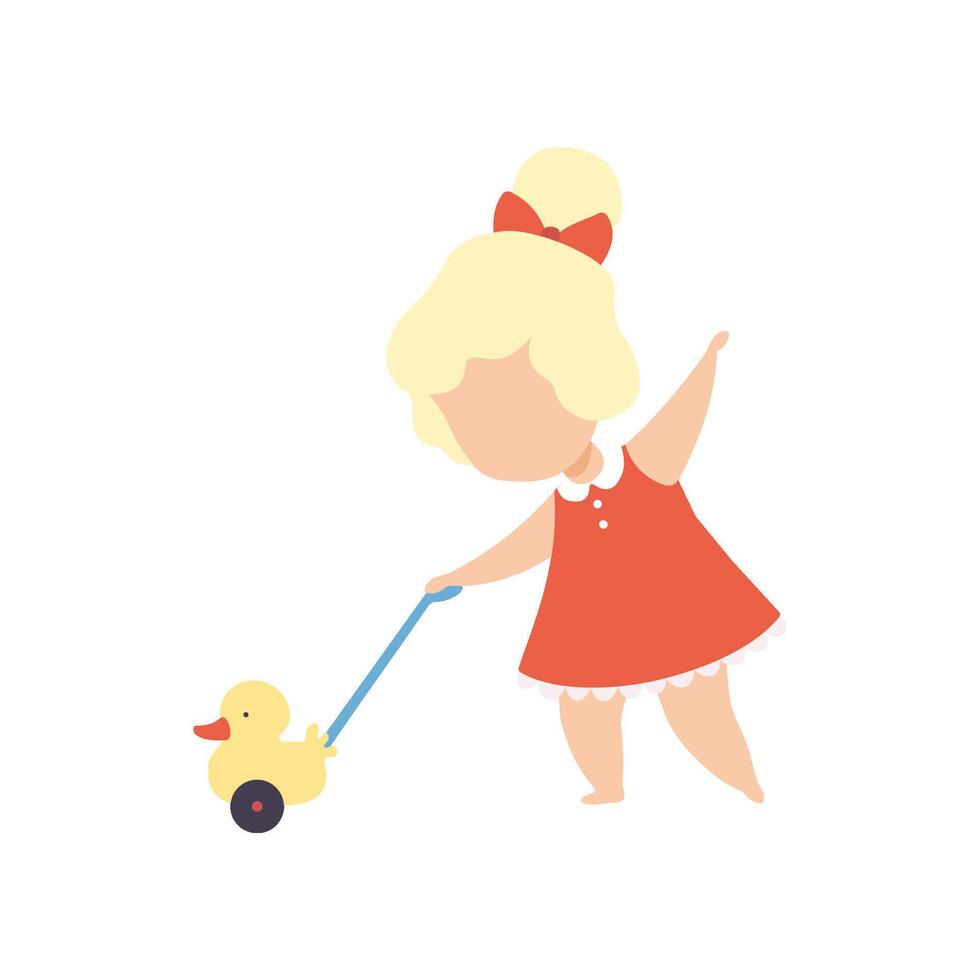 Cute Little Blonde Girl Playing with Toy Duck Illustration vector