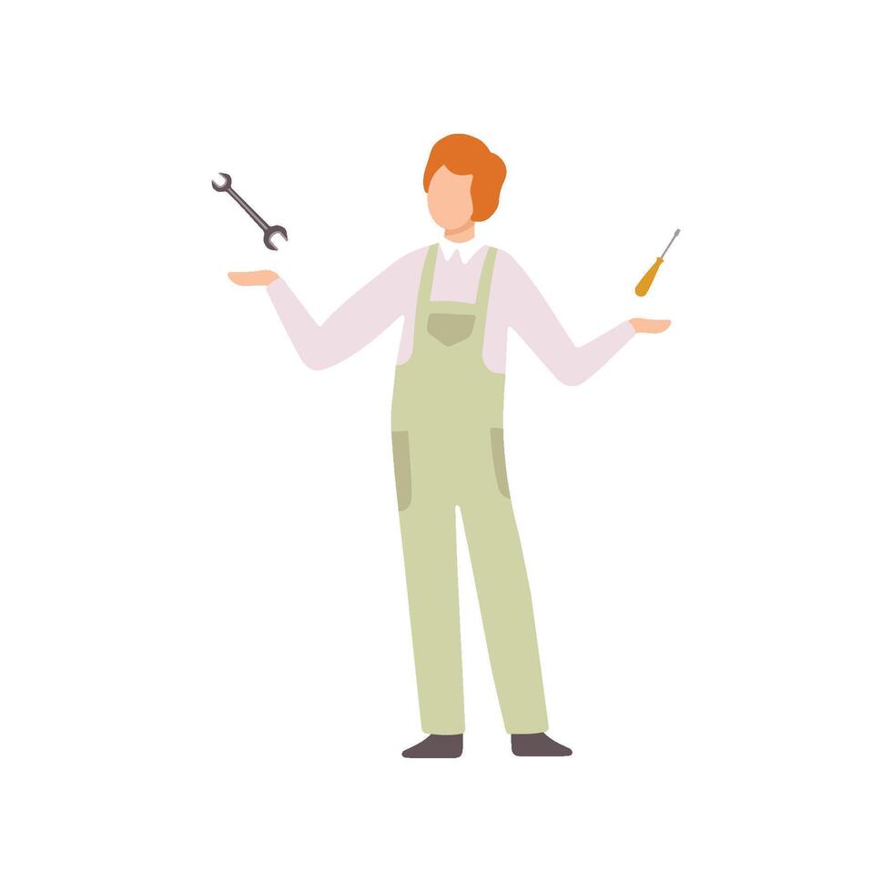 Professional Repairman with Tools, Auto Mechanic Character in Uniform Working In Car Repair Service Illustration vector