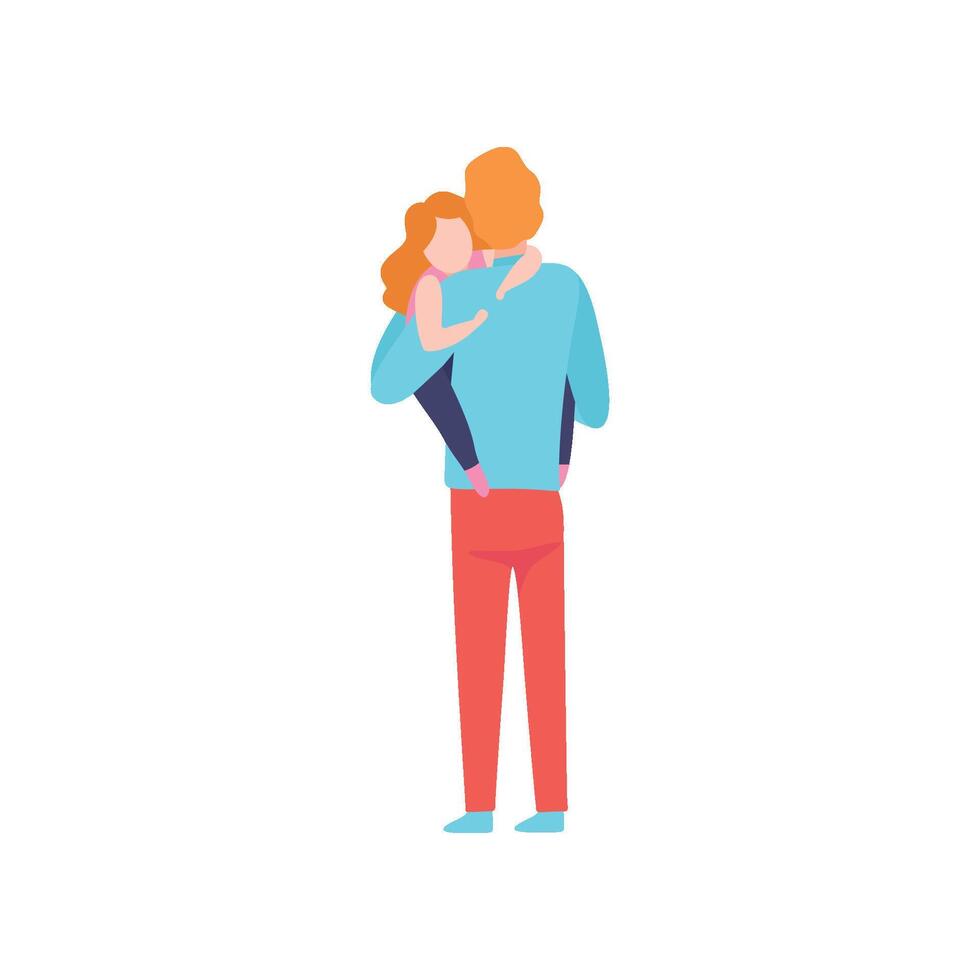 Dad Holding His Little Daughter on His Hands, Father Carrying Sleeping Daughter Illustration vector
