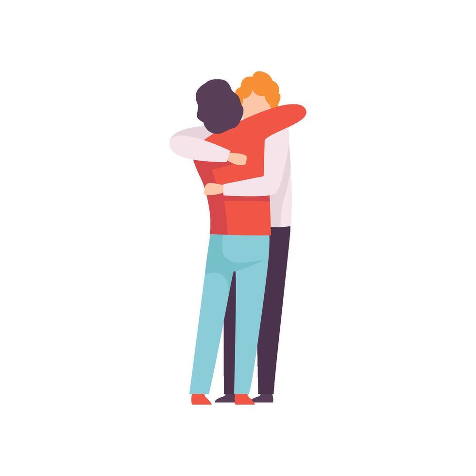 Young Men Embracing Each Other, Happy Meeting, People Celebrating Event, Best Friends, Friendship Concept Illustration vector