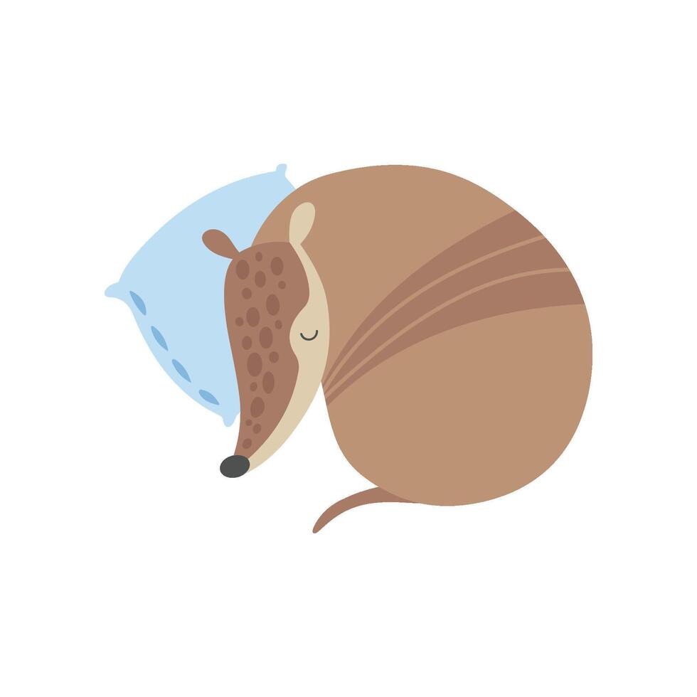 Cute Armadillo Sleeping on Pillow, Adorable Pleistocene Animal Cartoon Character Illustration vector