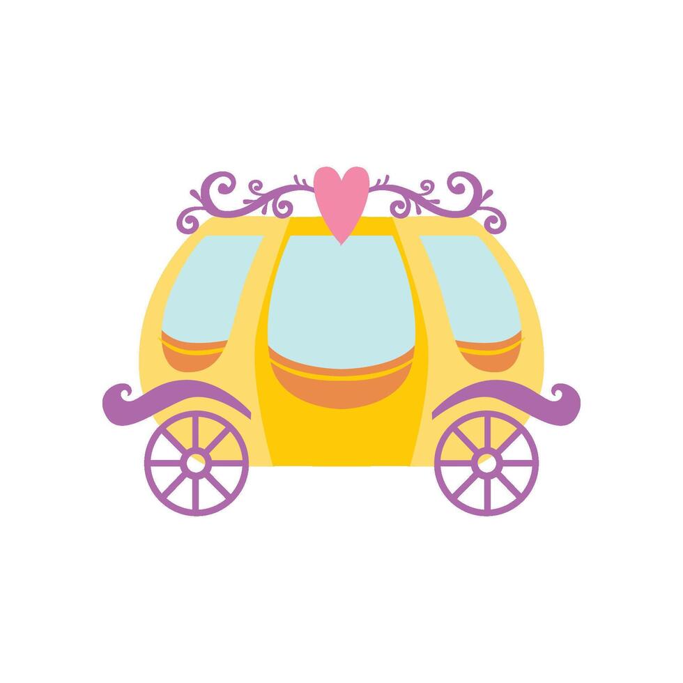 Cute Golden Princess Fairytale Carriage Cartoon Illustration vector