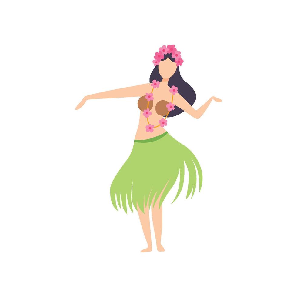 Hawaiian Girl in Grass Skirt Dancing, Young Woman in Bright Festival Costume, Masquerade Ball, Carnival Party Design Element Illustration vector