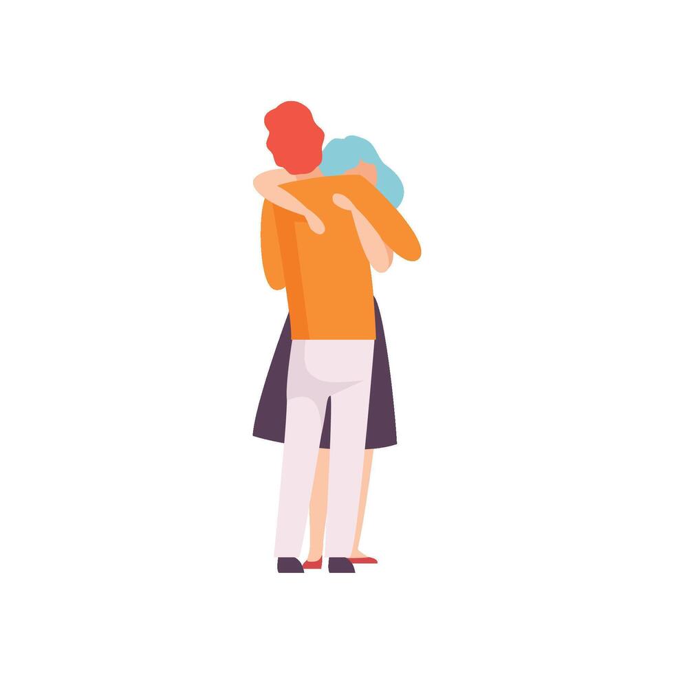 Loving Couple Hugging, Happy Romantic Young Mand and Woman in Love, Back View Illustration vector