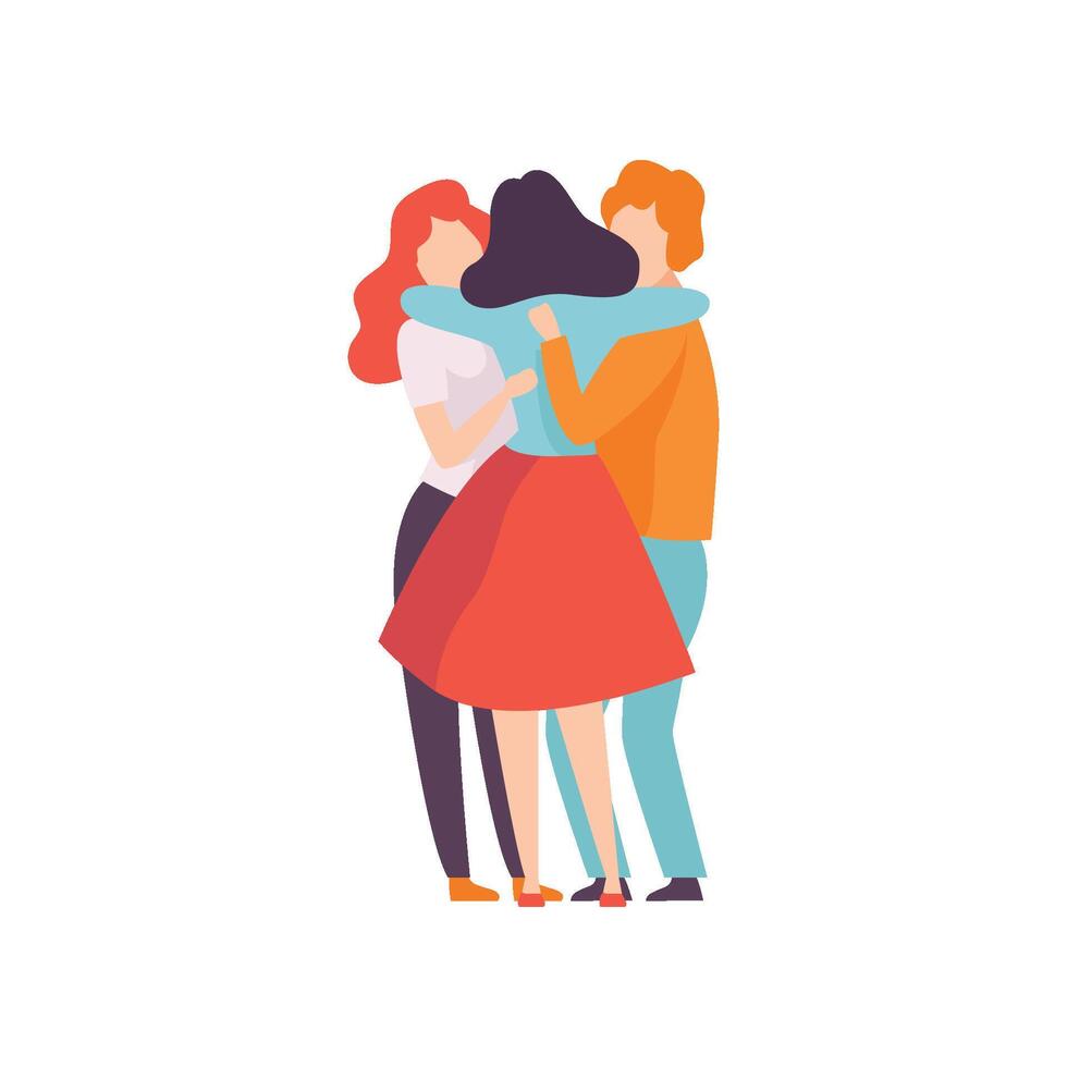 Group of Happy Young Male and Female Embracing Each Other, People Celebrating Event, Best Friends, Friendship Concept Illustration vector