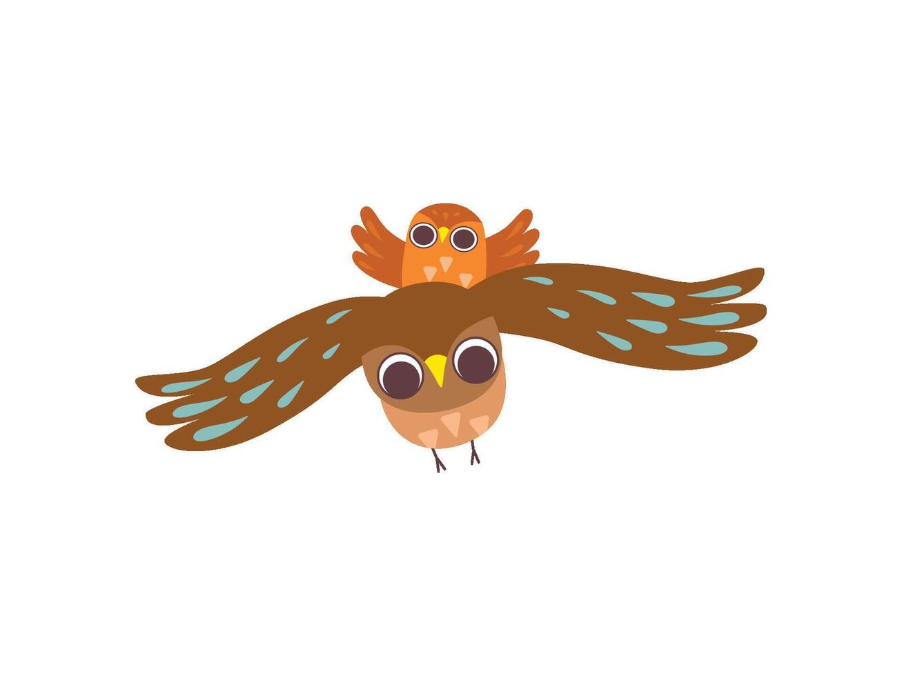 Father Owl and His Owlet Flying Together, Happy Family of Owls, Father, Cute Cartoon Birds Characters Illustration vector